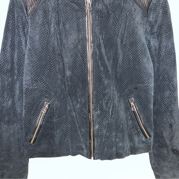 Black Rivet Moto Jacket Women's Size Medium Black Suede‎ Leather  Perforated - Picture 6 of 11